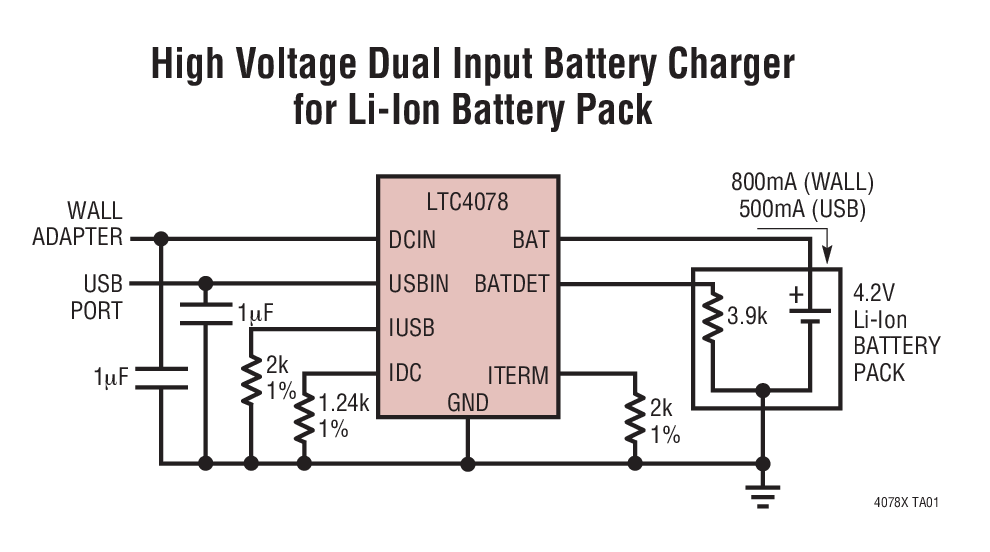 High Voltage Dual Input Battery Charger  for Li-Ion Battery Pack