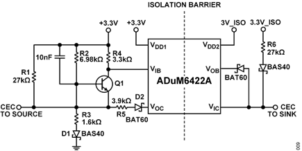 Figure 9. Consumer electronics control (CEC) isolation circuitry.