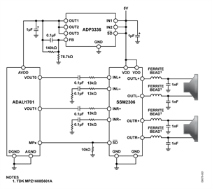 Class-D Amplifier Connection to Audio Codec and Voltage Regulator