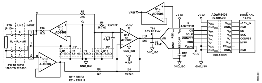 Resistance Deviation to Digital Conversion with Isolation Using Pt100 RTD Sensor