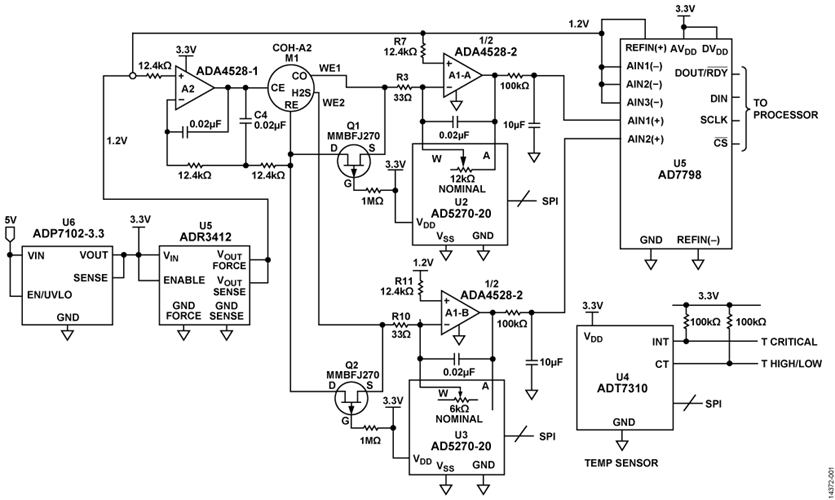 Dual Gas Sensor Simplified Schematic