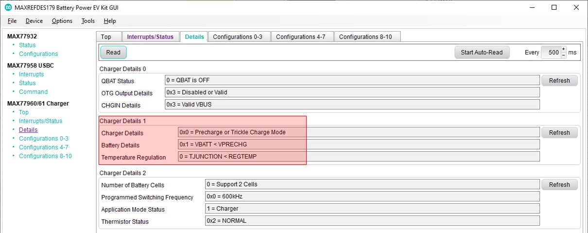 Figure 50. Charger details during the dead-battery bootup.