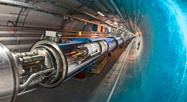 Front view of Cern's collider tube in the underground facility.