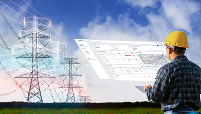 Engineer monitoring smart grid data.