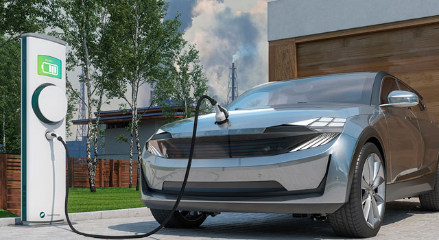 electric car charging at public station