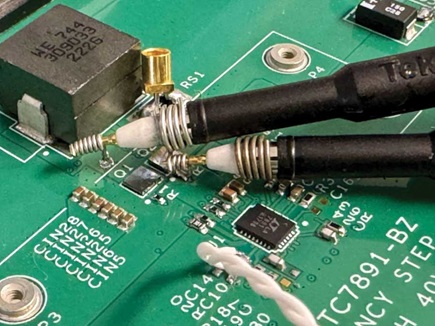 Figure 3. Good probing technique on bottom gate and switch to minimize ringing artifacts.