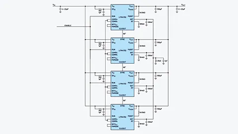 Figure 1. Four-phase LTM4732 buck converter configuration using interleaved, paralleled modules.