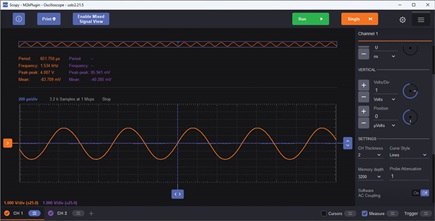 Figure 4. Wien bridge oscillator measured output.