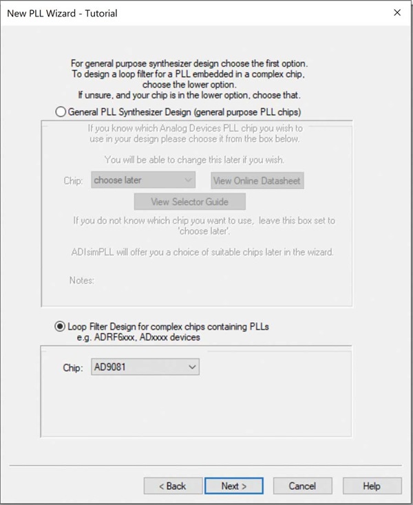 Figure 4. Select the loop filter design for the AD9081.