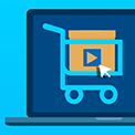 Online shopping concept with a cart icon on a laptop screen.