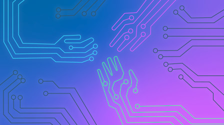 Depicting of digital hands on a circuit board