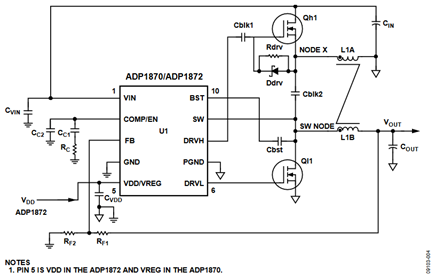 Figure 6. Complete Implementation of Synchronous Inverse SEPIC with ADP1870/ADP1872.