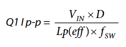 Peak-to-peak ripple current in Q1 during on time Equation.