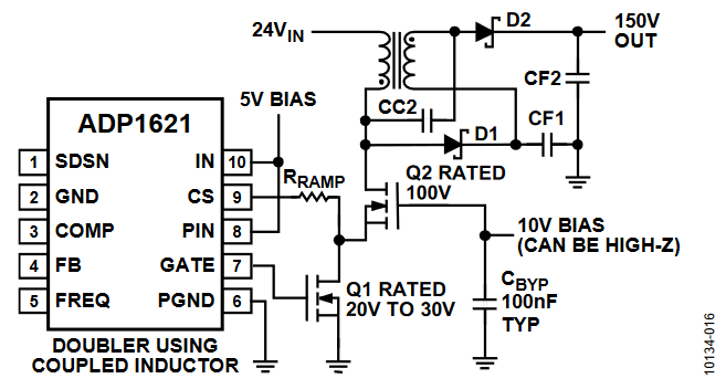Figure 16. ADP1621 Cascode Configuration