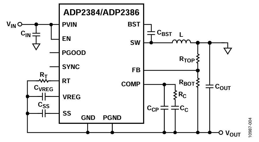 Figure 4. Inverting Buck-Boost Topology Implemented with the ADP2384/ADP2386.