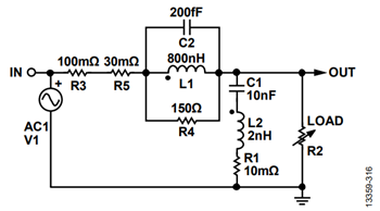 図22. 10 Ω と 1 MΩ の負荷抵抗で比較した回路シミュレーション・モデル