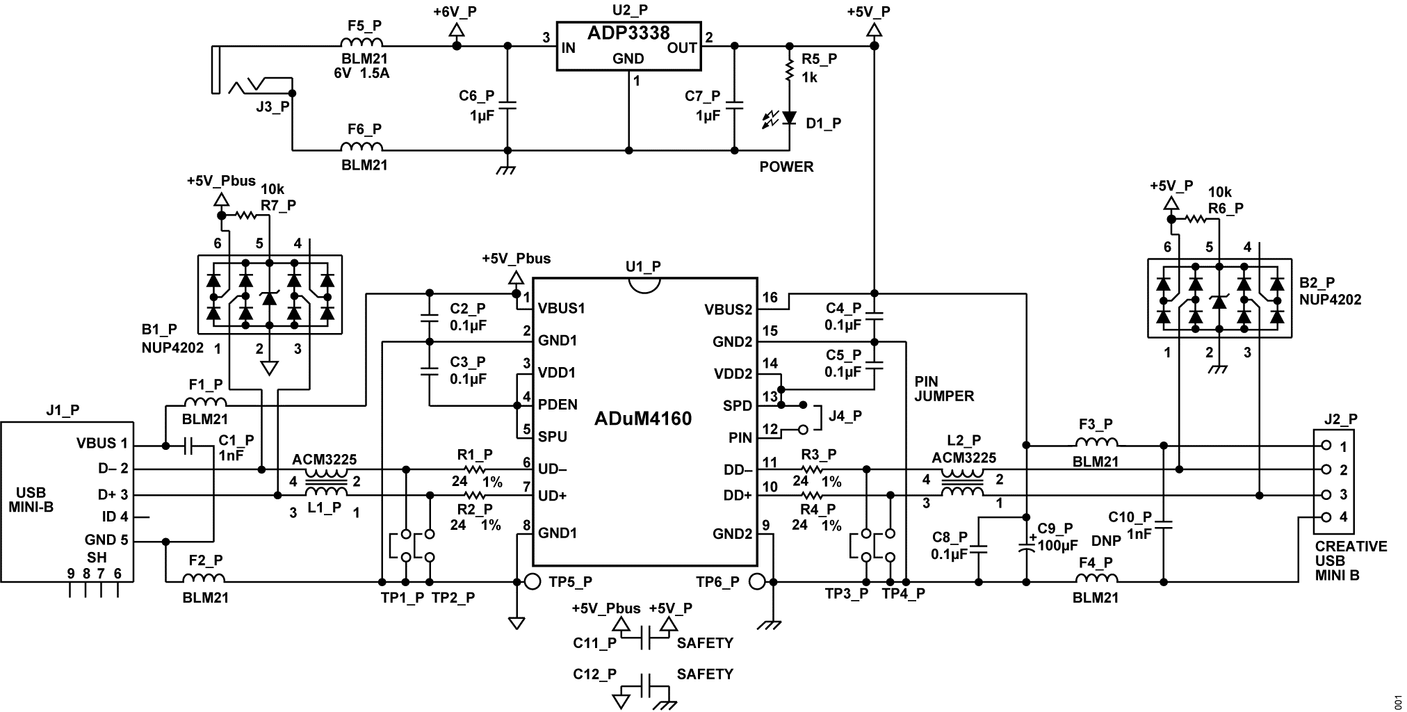 図1. USB ペリフェラルのアイソレータ回路