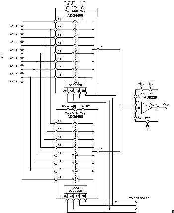 図1. 堅牢なバッテリ監視回路の簡略回路図(接続の一部およびデカップリングは非表示)
