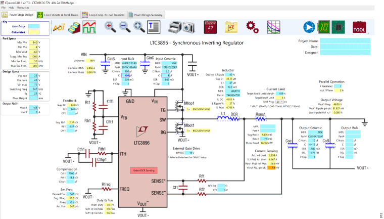 図13. LTpowerCAD によるLTC3896 の構成(最初のタブが設計用)