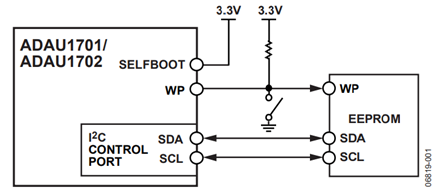 Figure 1. ADAU1701/ADAU1702 Self-Boot Application Circuit.
