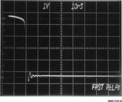 図G4.水銀リード・リレーは5nsで開放され、即座にゼロにセトリングする。500MHzのリングオフはソース終端インピーダンスの不整合によって生じたものである
