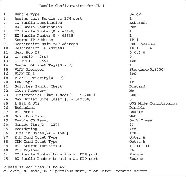 図12. RTPモードをイネーブルした後のバンドル設定メニュー