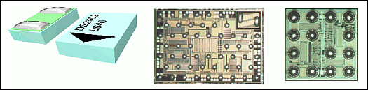 図1. 一般的な2バンプCSP、55バンプのフリップチップ、4 × 4 UCSP™。