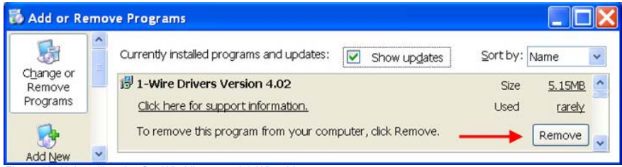 図18. OneWireViewerと1-Wireドライバのアンインストール