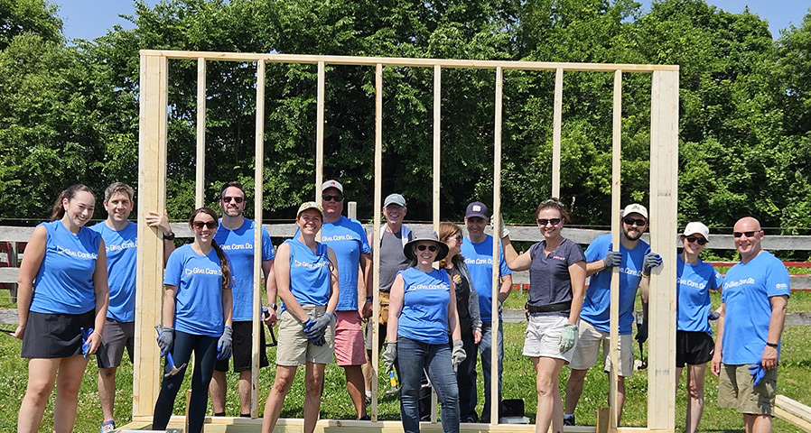People donating their time to build a structure