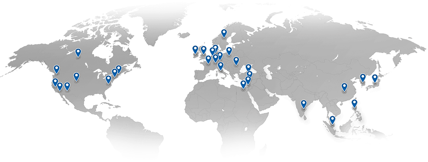World Map with pins indicating all of the countries Analog has donated to.