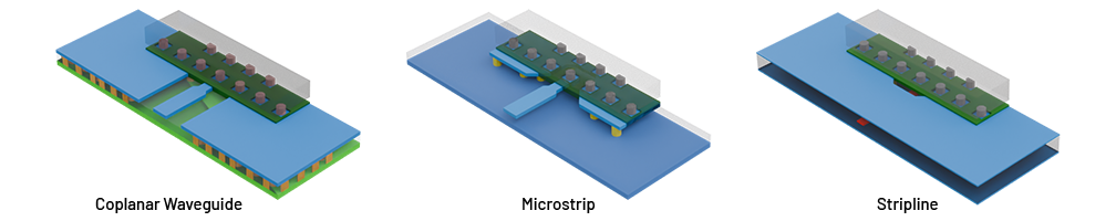 Comparison of coplanar waveguide, microstrip, and stripline RF transmission line structures