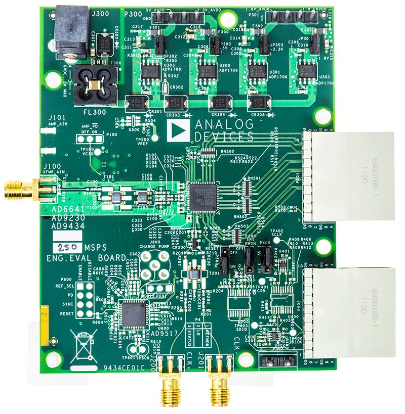 Dual 10-16 bit 20-125MSPS ADC Evaluation Board - Top View