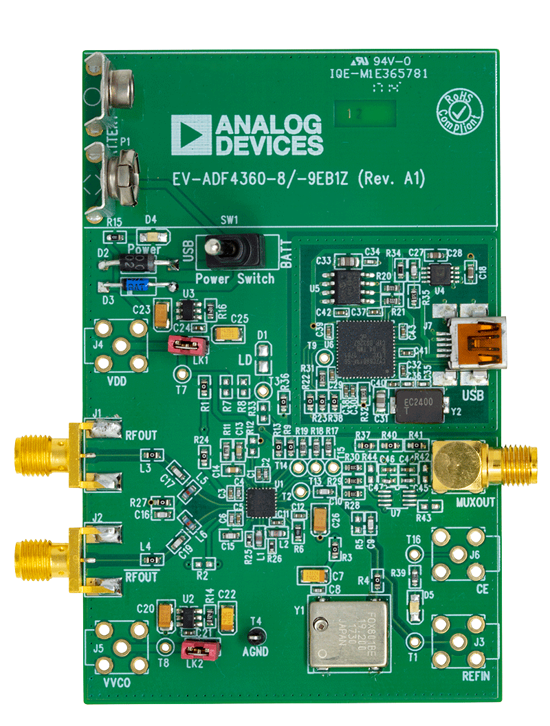 ADF4360-8/ADF4360-9  Evaluation Board - Top View