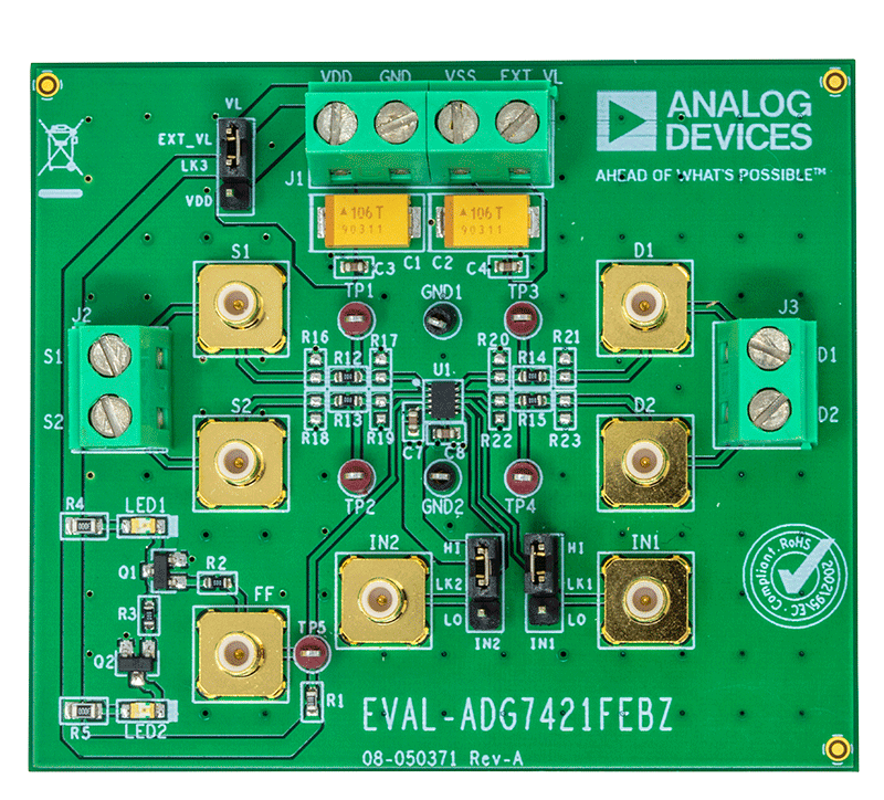 EV-ADG7421FEBZ Evaluation Board - Top View