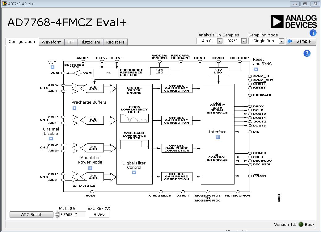 EVAL-AD77648-4 Evaluation software main window