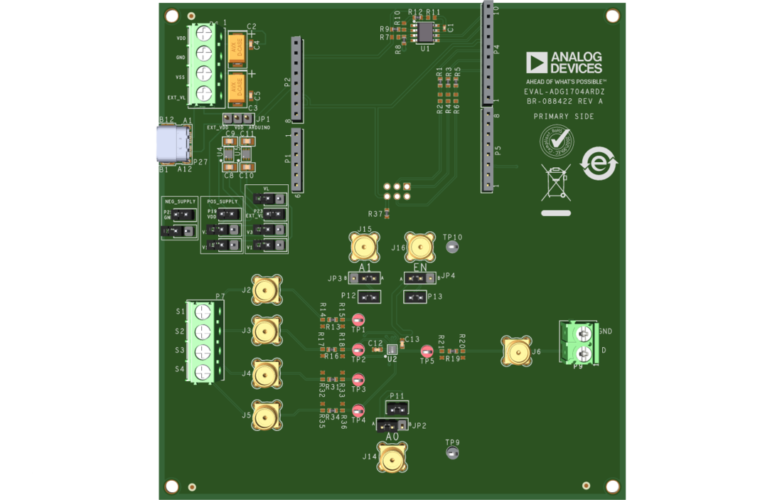 EVAL-ADG1704 Evaluation Board Photo Top View