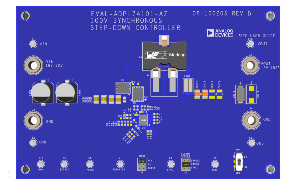 EVAL-ADPL74101-AZ Evaluation Board Top View