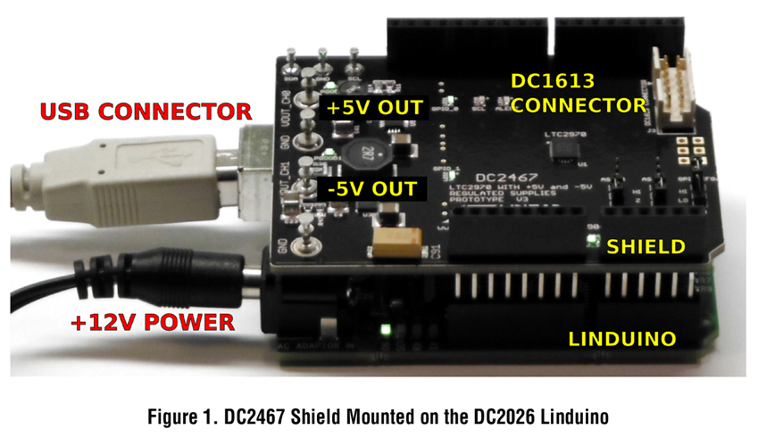 Figure 1. DC2467 Shield Mounted on the DC2026 Linduino