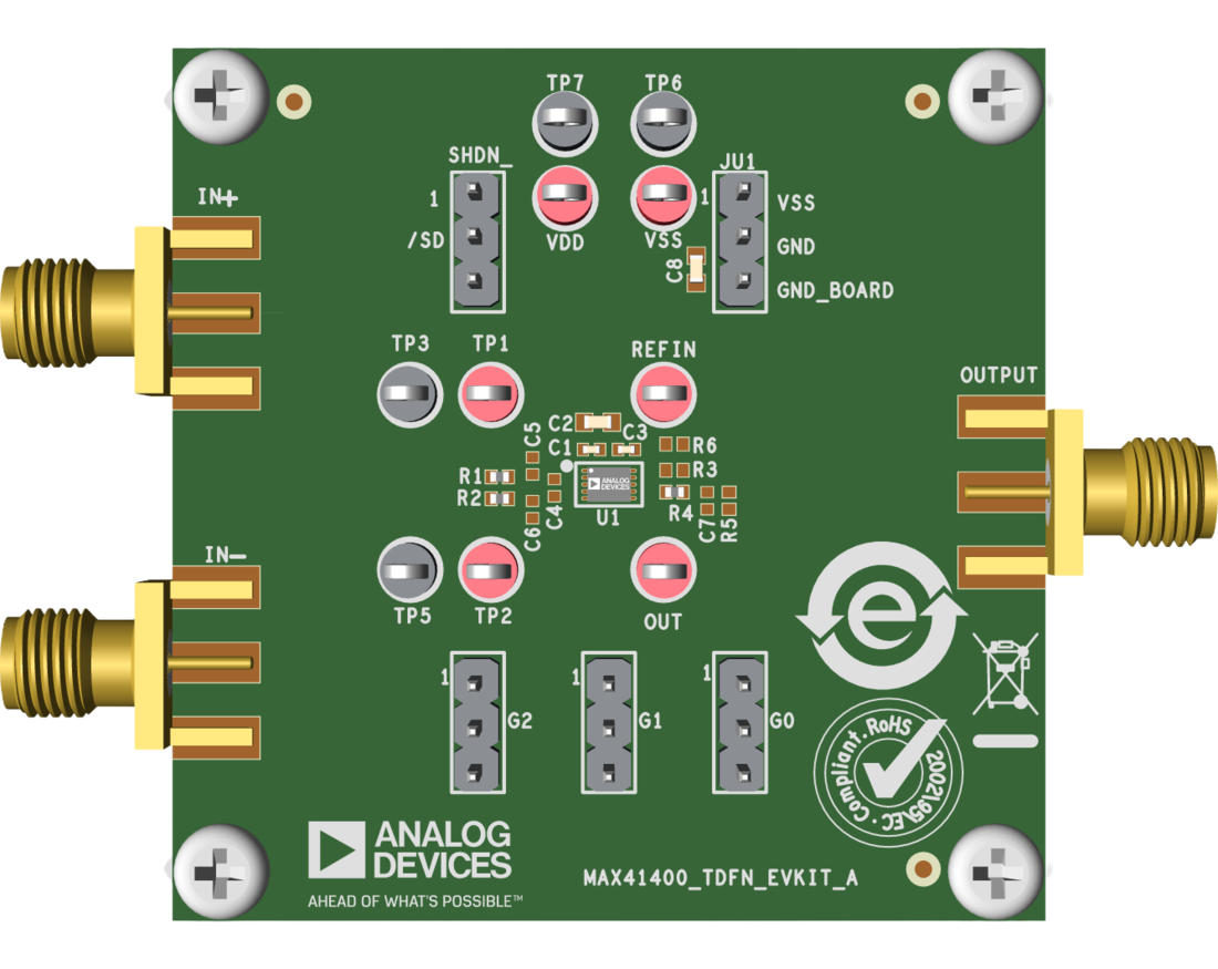 MAX41400EVK-TDFN Evaluation Board Top View