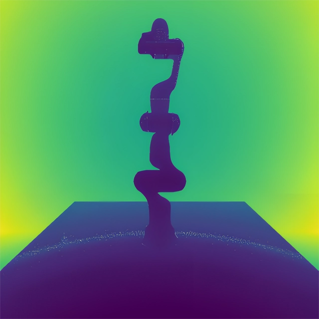 Robotic arm visualized using indirect time-of-flight depth sensing.