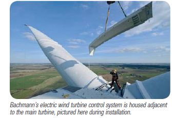 Bachmann;s electric wind turbine control system is housed adjacent to the main turbine during installation