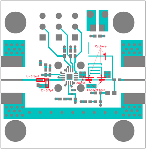 Figure 2. MAX2248 EV kit PCB changes for 2.4GHz tuning.