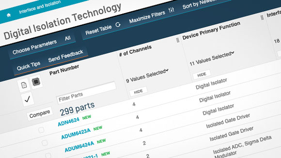 Parametric selection table for digital isolation technology