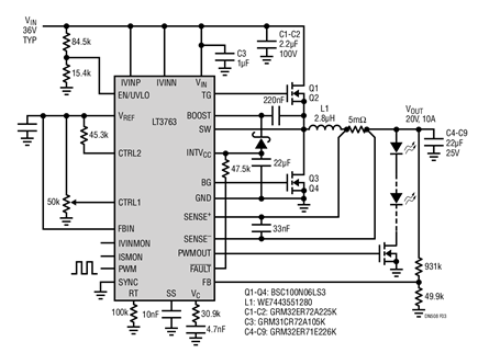 Figure 3. 36V Input to 20V Output, 10A.