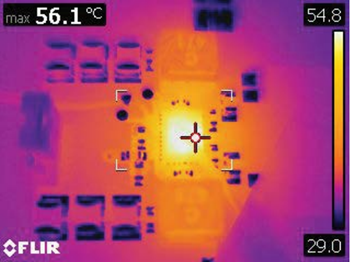 図2. MAX25255のケース上面の温度。サーマル・カメラで取得した結果です。