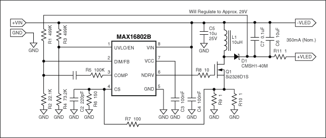 注意：LEDを+VLED、-VLED間に接続しない状態では通電しないでください。