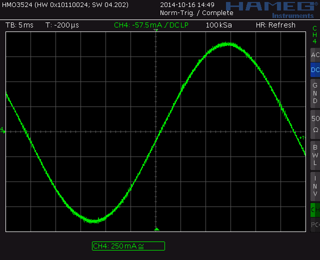 Figure 10. Sine wave of one motor phase with voltage-controlled StealthChop™ chopper mode.