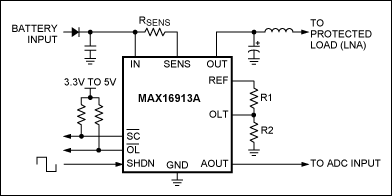 図1. MAX16913AリモートアンテナCSAおよびスイッチの標準動作回路