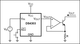 Figure 2. A simple circuit to realize a precise current sink using a DS4303 and several inexpensive components.