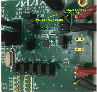 Figure 9.  MAX5134 glitch impulse measurement using a Tektronix P6234 probe.
